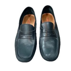Scarosso Penny loafer Shoe Flat Driving Shoe Leather In Navy Blue Size 40
